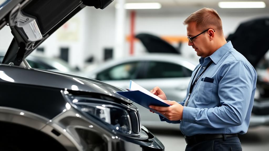 What Is a Diminished Value Appraisal - Professional Vehicle Inspection by BOCAA-Certified Appraiser Certified appraiser performing a diminished value appraisal inspection on a vehicle after an accident