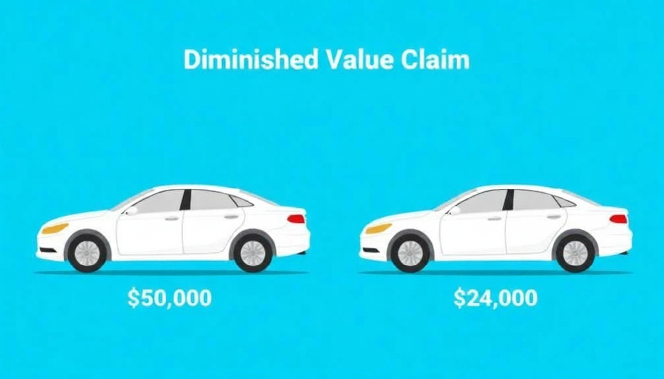 What Is a Diminished Value Claim - Vehicle Value Loss After Accident History Before and after comparison showing a car's diminished market value following an accident and repair